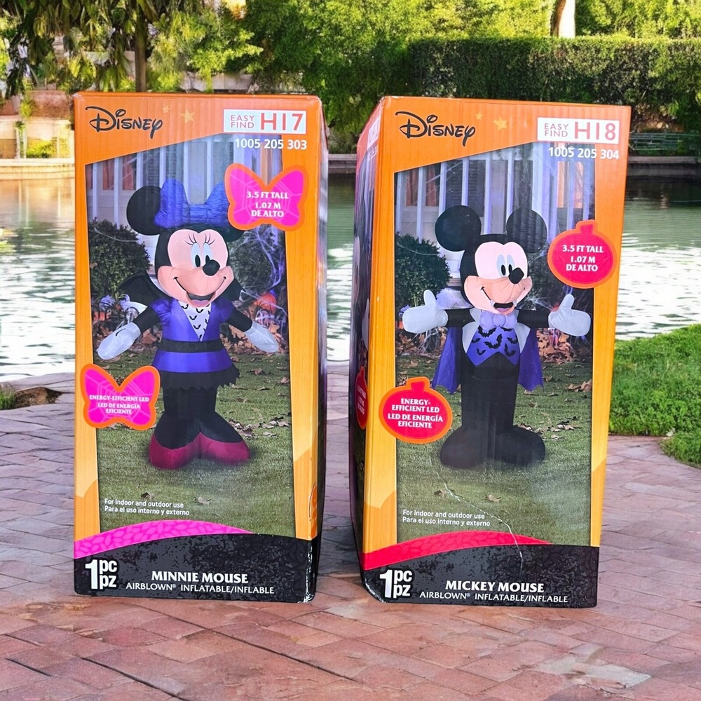 Gemmy Airblown Minnie & Mickey Mouse Vampire Costume Disney 3.5ft Halloween